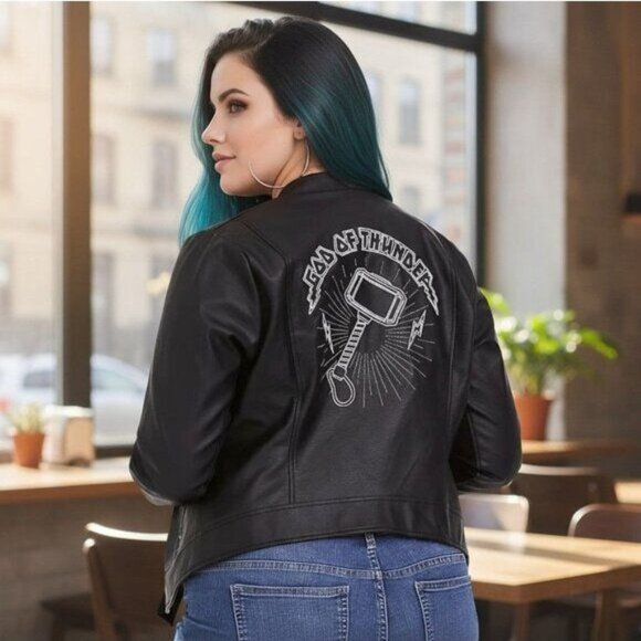Her Universe Thor Faux Leather Jacket L - God of Thunder - Excellent - Picture 1 of 12